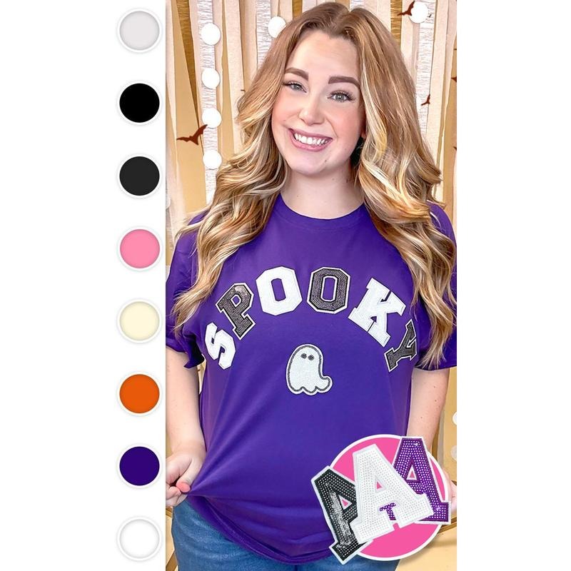 Spooky with Ghost Sequin Graphic T-Shirt Hoodie, Sweatshirt | TeeBloomCo.com