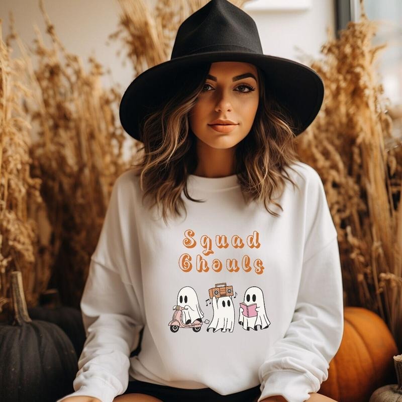 Squad Ghouls Halloween Sweatshirt, Trick Or Treating Sweatshirt, Christmas Sweatshirt, Long Sleeve Crewneck Shirt,...