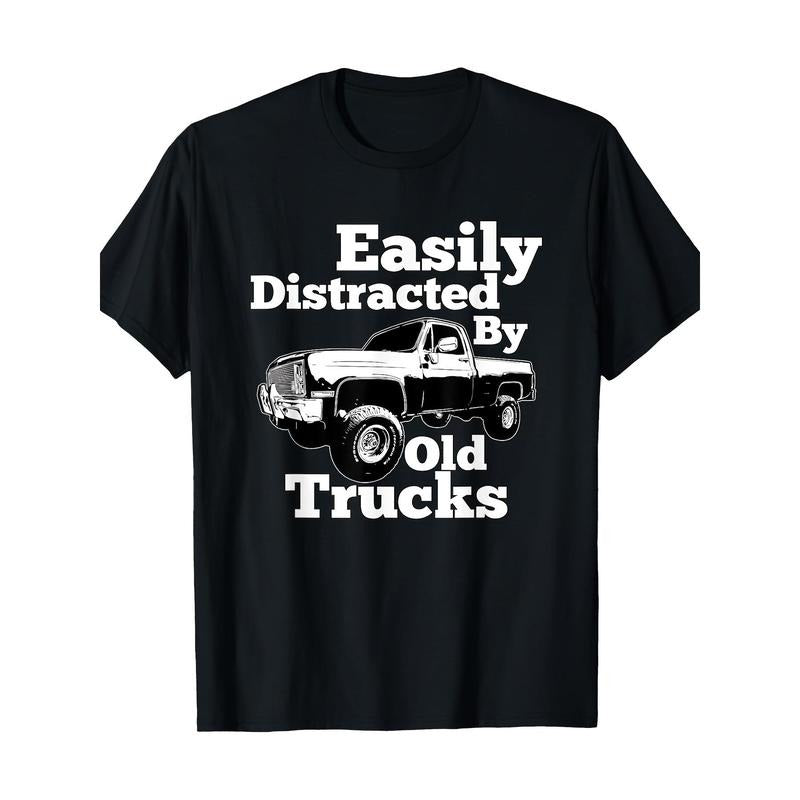 Square Body Easily Distracted By Old Trucks Squarebody T-Shirt - 220g made in usa Hoodie, Sweatshirt | TeeBloomCo.com