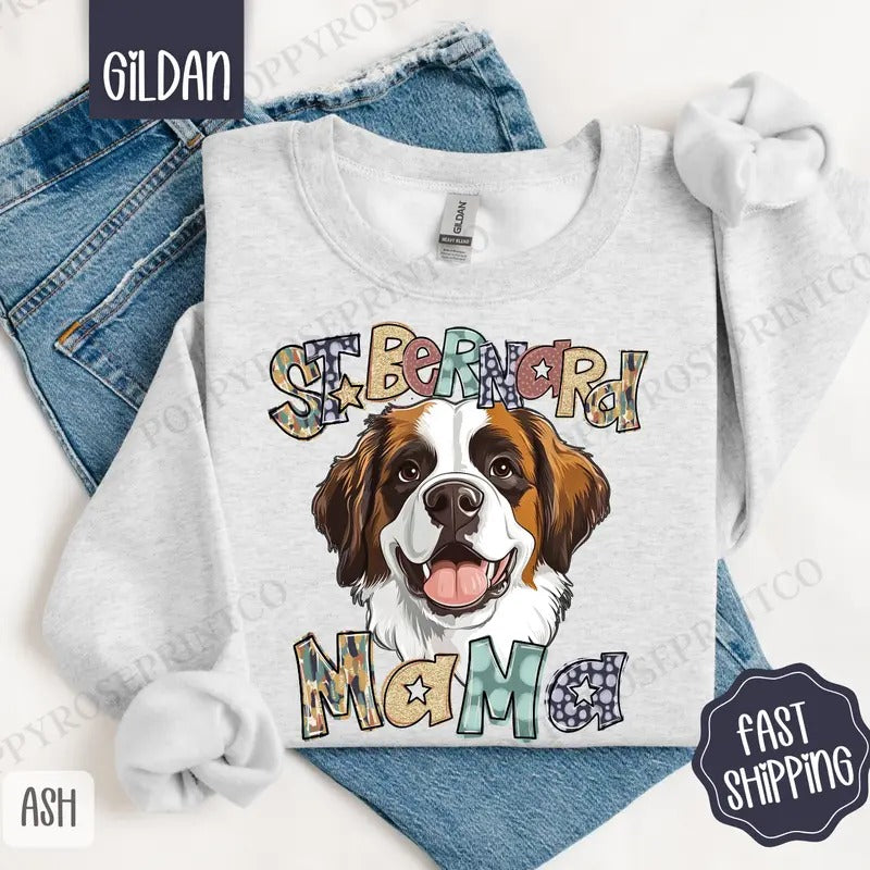 St. Bernard Mama Shirt Gildan, Dog Mom Women's Tee, Cute Mama Women's Tshirt Plus Sizes Hoodie, Sweatshirt | TeeBloomCo.com