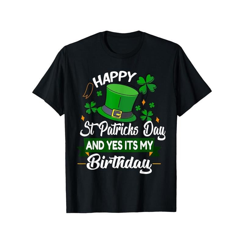 St. Patrick's Day Birthday T-Shirt, 100% Cotton Crew Neck Tee, Geometric Pattern, Short Sleeve, Regular Fit, All-Season...