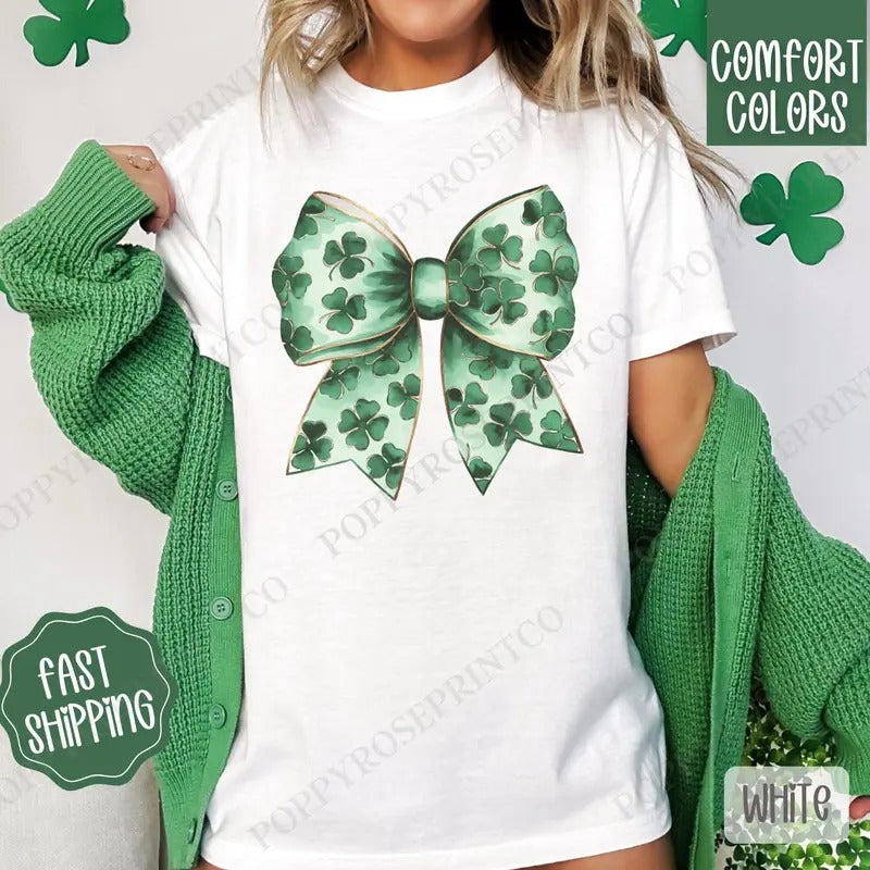 St Patrick Bow 1 Shirt Comfort Colors, St Patrick's Day Women's Tee, Cute Women's Tshirt Hoodie, Sweatshirt | TeeBloomCo.com