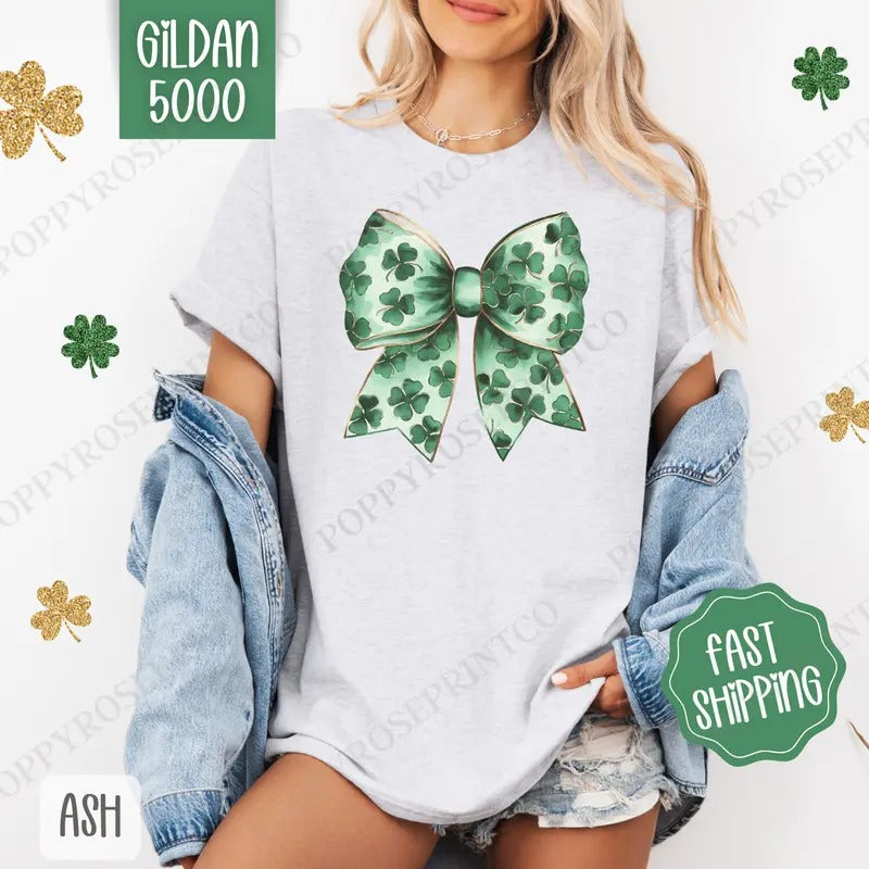 St Patrick Bow 1 Shirt Gildan, St Patrick's Day Women's Tee, Cute Women's Tshirt Plus Sizes Hoodie, Sweatshirt