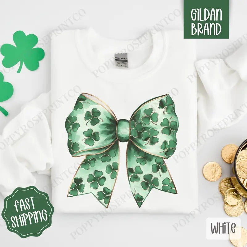 St Patrick Bow 1 Sweatshirt, St Patrick's Day Crewneck, Cute Women's Sweater T-Shirts, Hoodie | TeeBloomCo.com