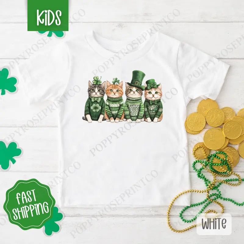St Patrick Cats Kids Shirt - St Patrick's Day Children's Tshirt - Cute Youth Tee Gildan Hoodie, Sweatshirt | TeeBloomCo.com