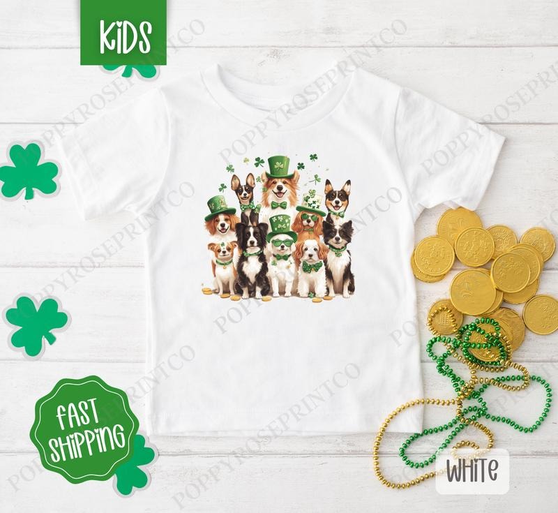 St Patrick Dog Kids Shirt - St Patrick's Day Dogs Children's Tshirt