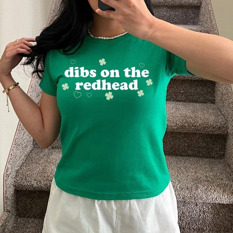 St Patrick's Day Baby Tee for Women, Dibs on the redhead baby Tee Funny St Patty Day Shirt for her Green St Paddy Shirt...