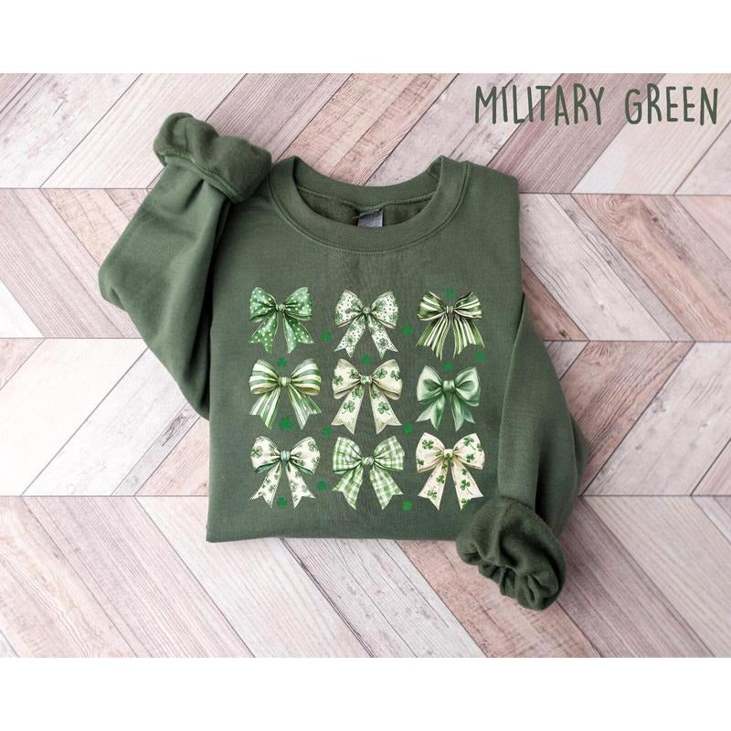St Patrick's Day Coquette Bow Sweatshirt, St Patrick's Day Shirt, Lucky Shamrock Shirt, St Patricks Gift, St Patty's...