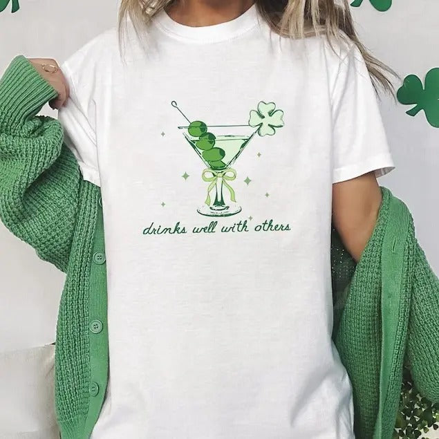 St Patricks Day Comfort Colors Shirt, Martini Cocktail St Patrick's Day Womens Tee, Irish Girl Tee, St. Patty's Day Tee,...