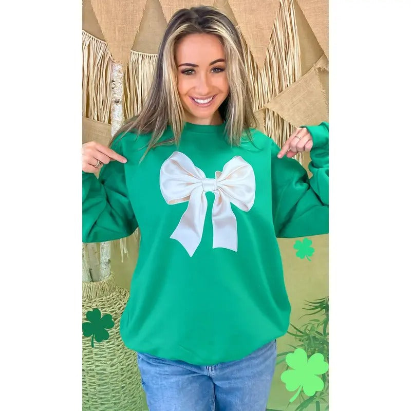 St Patricks Day Satin Bow Graphic Sweatshirt T-Shirts, Hoodie | TeeBloomCo.com