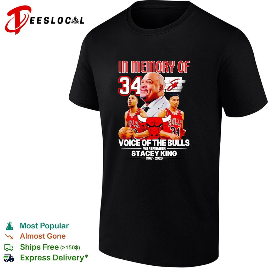 Stacey King in memory Chicago Bulls voice of the Bulls 34 memorial shirt