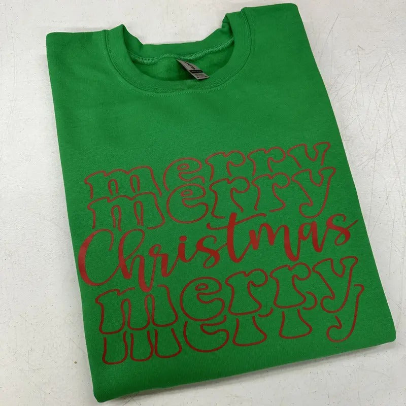 Stacked Merry Christmas Sweatshirt T-Shirts, Hoodie | TeeBloomCo.com