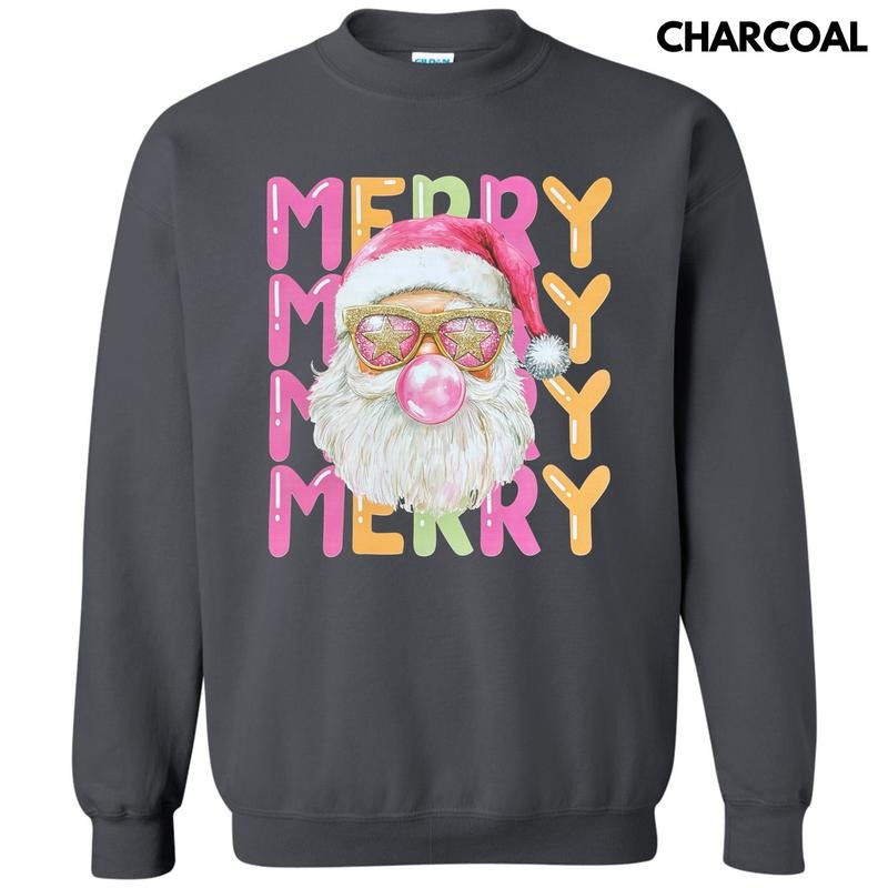 Stacked Merry Retro Santa Sweatshirt T-Shirts, Hoodie | TeeBloomCo.com