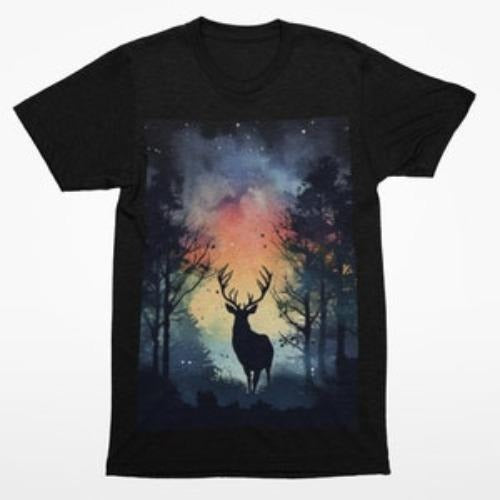 Stag T-shirt, Stag Silhouette Graphic T-Shirt, Deer tees, Camping T shirt, Animal Tee's, Stag graphic tee, Novelty T...