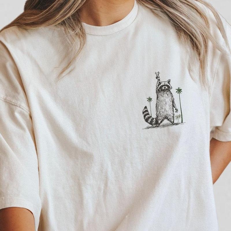 Standing Raccoon Shirt, Cute Animal T-shirt, Funny Tee For Girl, Women Shirt, Sweet Graphic Tee, Vintage Retro Cartoon...