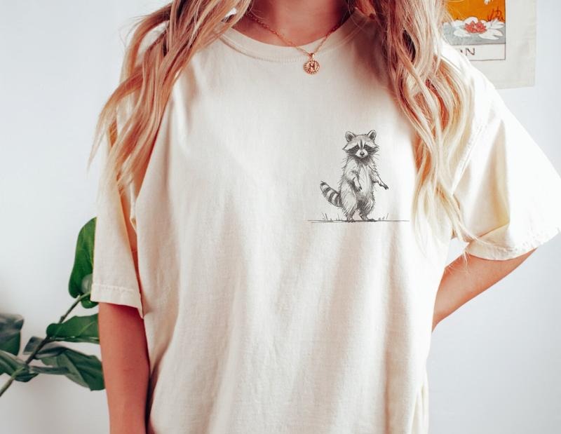 Standing Raccoon Shirt, Cute animal T-shirt, Sweet Graphic Tee, Vintage Retro Cartoon Tee, Sketch Raccoons Gift, Unisex ...