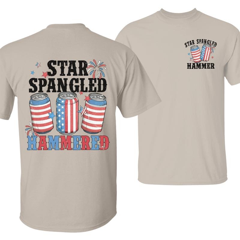 Star Spangled Hammered T-Shirt, Funny Independence Day Party Tee, Funny Patriotic 4th of July Shirt, Patriotic Beer Lover...