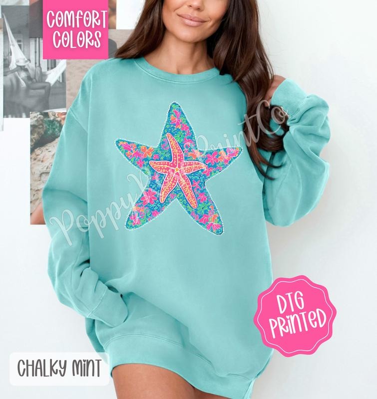Starfish Comfort Colors Sweatshirt, Cute Women's Beach Sweater, Trendy Summer Crewneck, Gift for Her T-Shirts, Hoodie