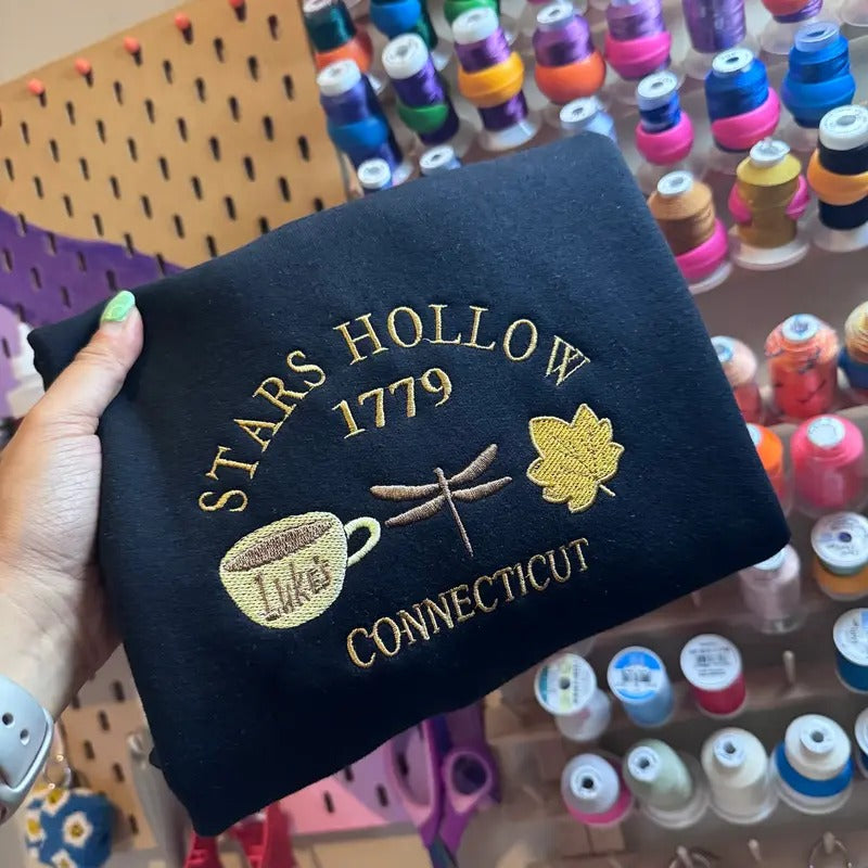 Stars Hollow 1779 Connecticut Embroidery Sweatshirt - Fall Embroidery - Show Film Embroidery T-Shirts, Hoodie