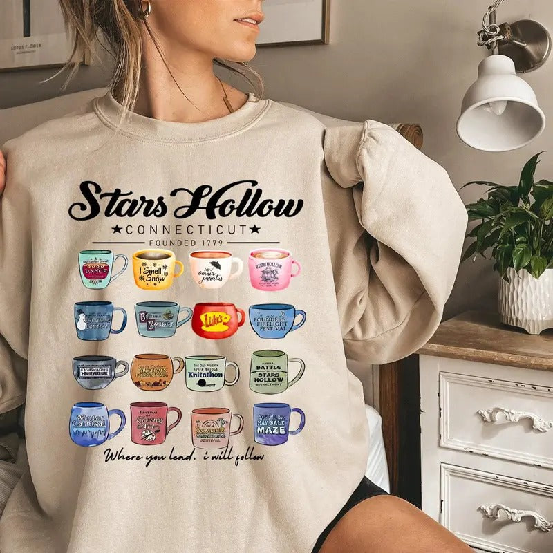 Stars Hollow Mugs Sweatshirt, Luke's Coffee Sweatshirt, Where You Lead I Will Follow Sweatshirt, Retro Gilmore Girl...