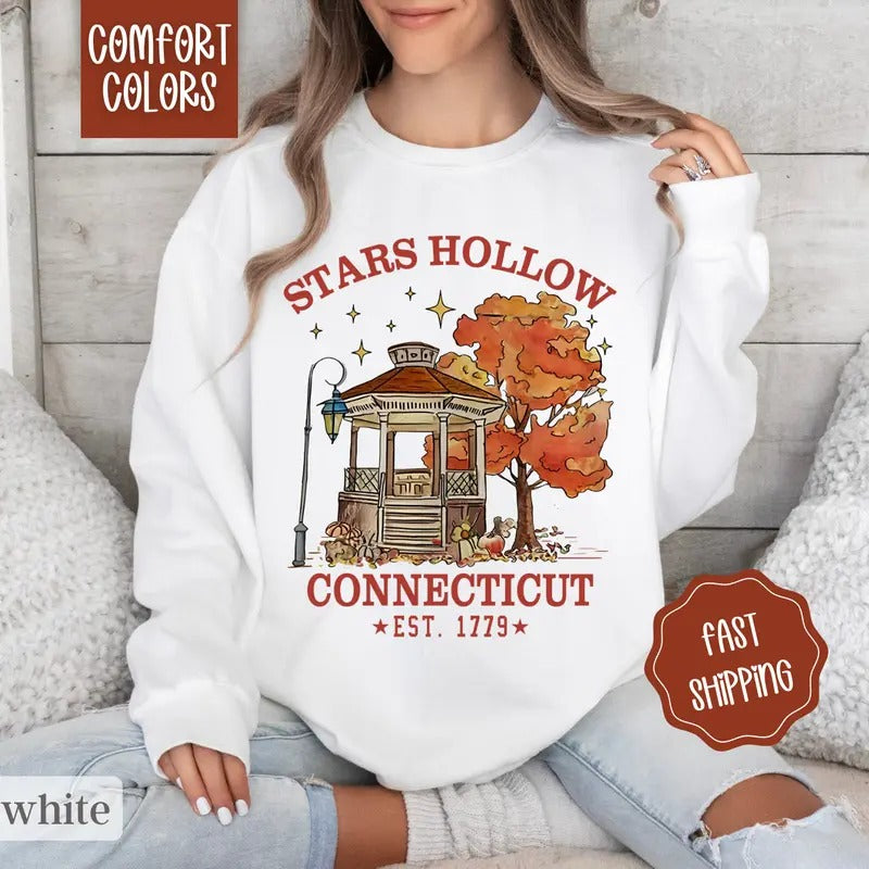 Stars Hollow Sweatshirt Comfort Colors, Fall Sweater Womenswear Autumn Crewneck T-Shirts, Hoodie | TeeBloomCo.com