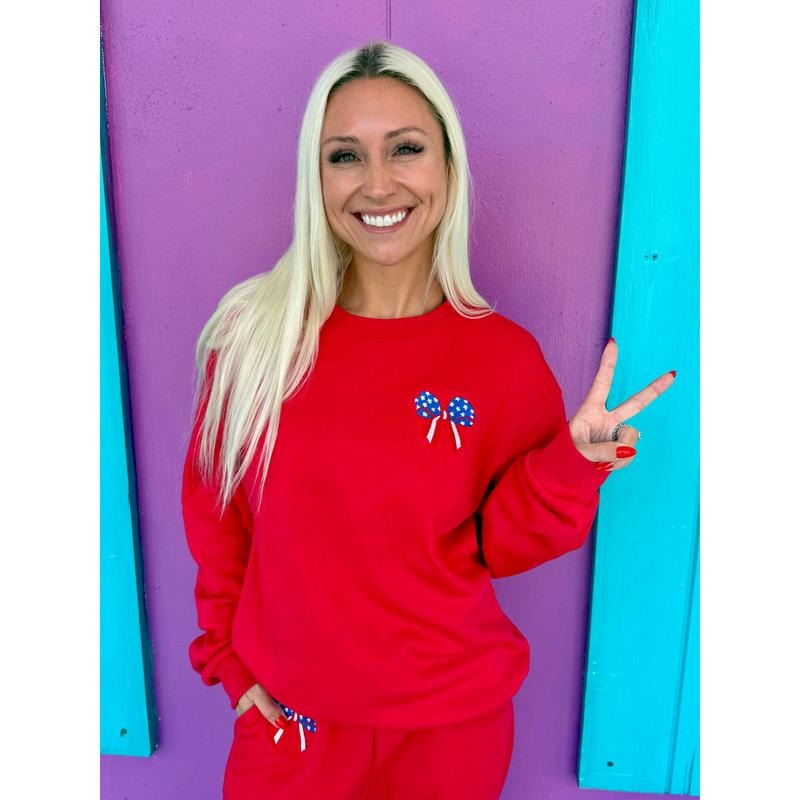 Stars and Stripes Bow Embroidered Sweatshirt T-Shirts, Hoodie | TeeBloomCo.com