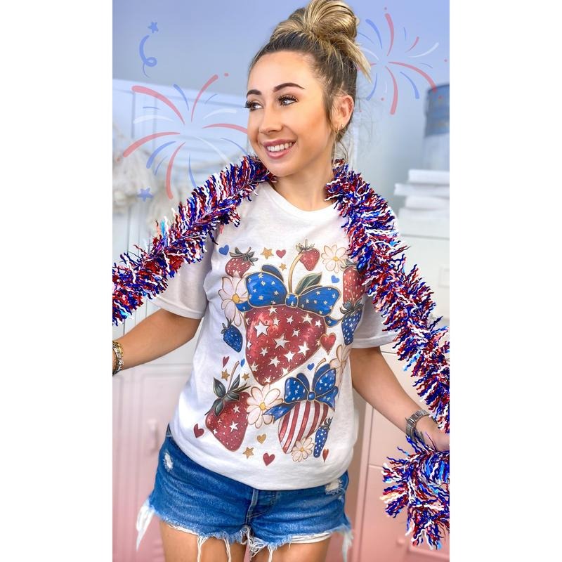 Stars and Stripes Strawberry Americana Graphic T-Shirt Hoodie, Sweatshirt | TeeBloomCo.com