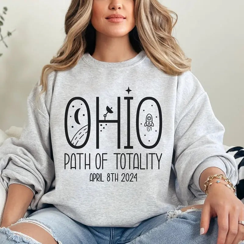State of Ohio Path of Totality Solar Eclipse April 8th 2024, Science Teacher, Astronomy, Planetary Event Gilden Unisex...