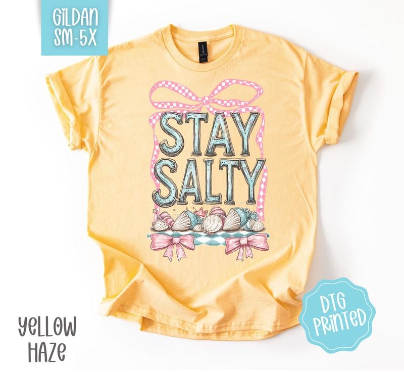 Stay Salty Coquette Gildan Tshirt, Cute Summer Shirt, Girly Beach Tee Hoodie, Sweatshirt | TeeBloomCo.com