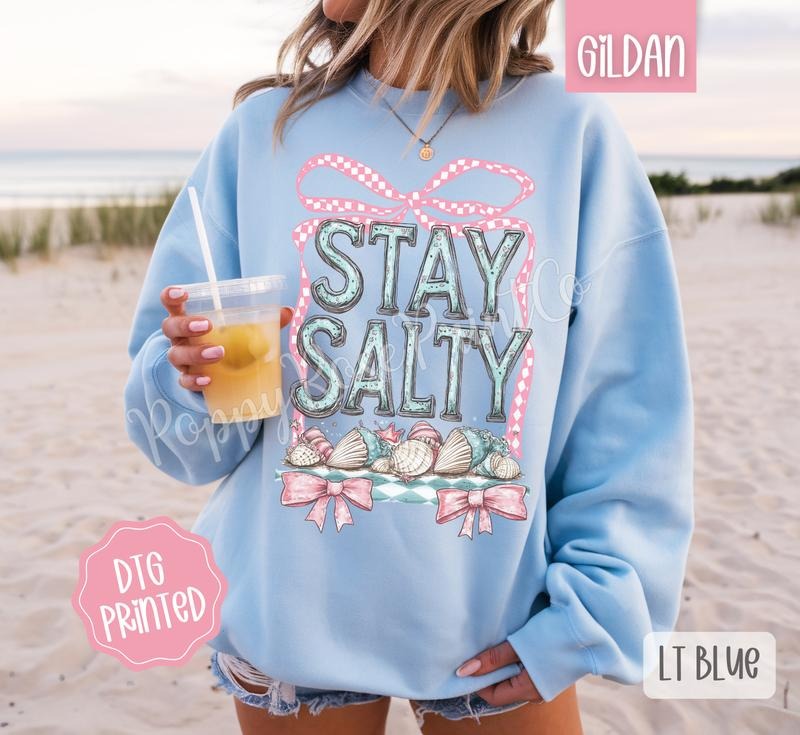 Stay Salty Coquette Sweatshirt, Cute Summer Sweater, Girly Beach Crewneck T-Shirts, Hoodie | TeeBloomCo.com