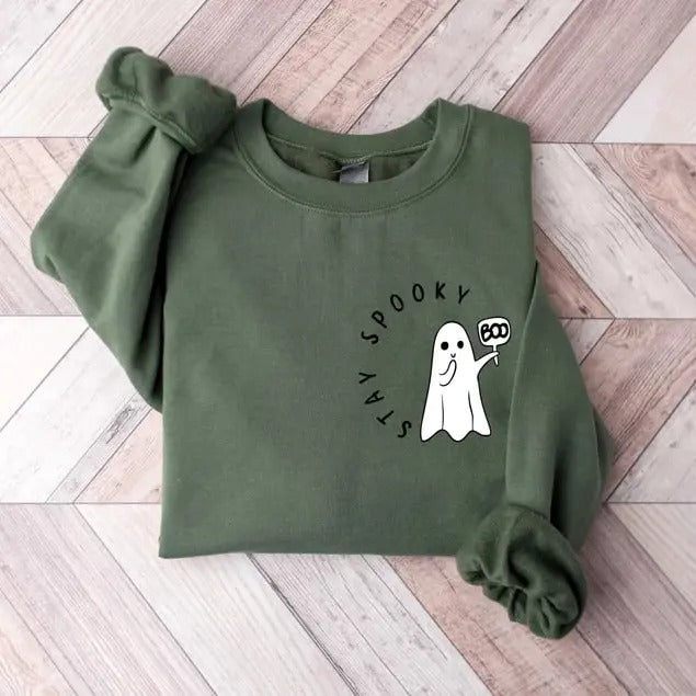 Stay Spooky Shirt, Halloween Shirt, Ghost Pocket Shirt, Skeleton Shirt, Halloween 2024 t-shirt, Halloween Spooky Shirt,...