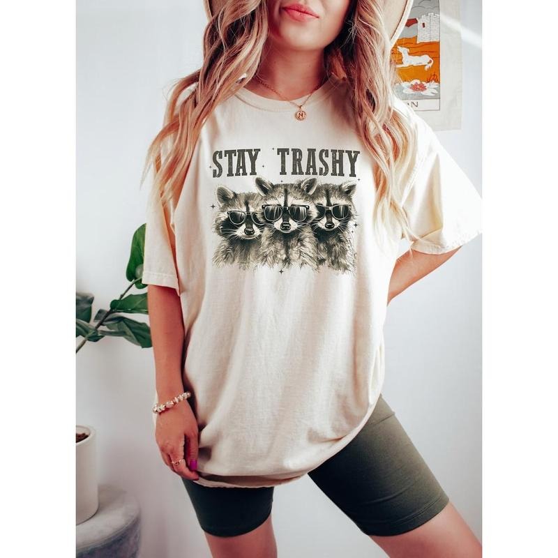 Stay Trashy Shirt, Retro Funny Graphic Tees, Racoon Shirt, Meme Graphic T-Shirt, Raccoon Lover Gift, Funny Graphic Shirt,...