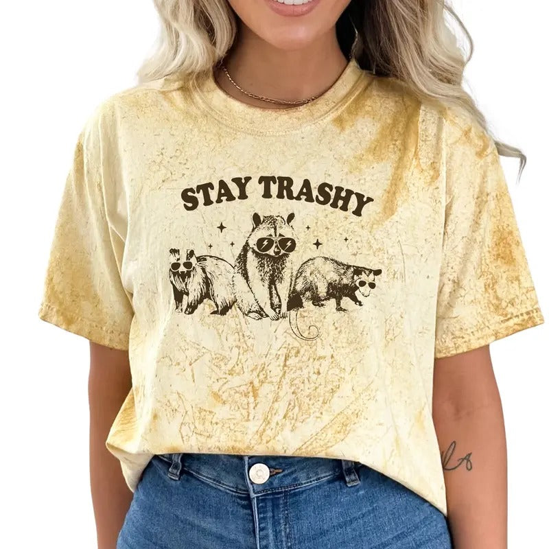 Stay Trashy Unisex T-Shirt, Trash Panda Short Sleeve Shirt, Racoon Lover T Shirt Hoodie, Sweatshirt | TeeBloomCo.com