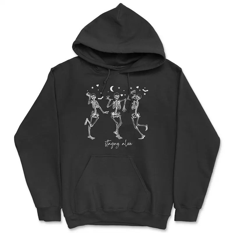 Staying Alive Skeleton Hoodie - Funny Halloween Sweatshirt T-Shirts | TeeBloomCo.com