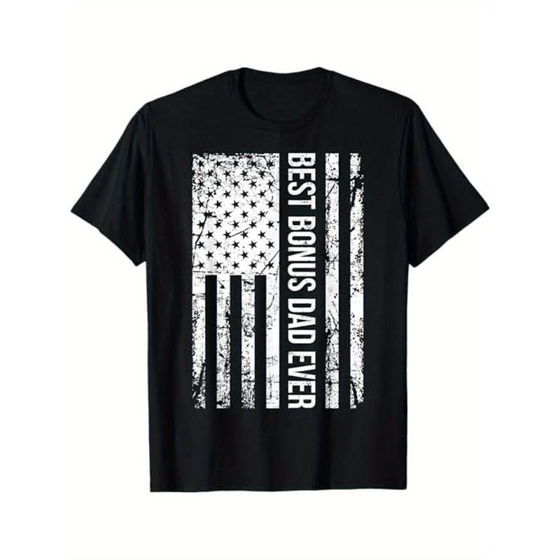 Step Dad: Best Bonus Dad Ever For Stepdad American Flag T-Shirt, 100% Cotton, Halloween Thanksgiving Christmas Gift for...