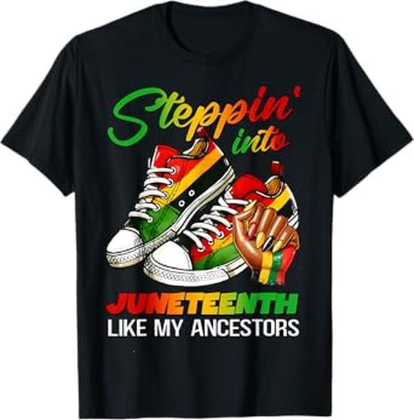 Stepping Into Juneteenth Afro Woman Black Girls Sneakers T-Shirt Soft Cotton Hoodie, Sweatshirt | TeeBloomCo.com