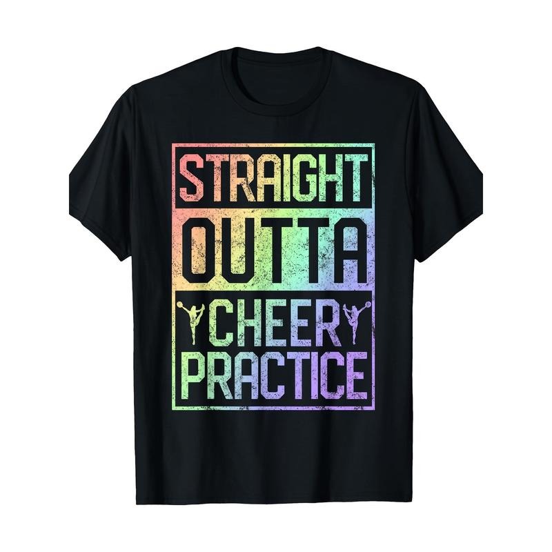 Straight Outta Cheer Practice T-Shirt - 100% Cotton, Crew Neck, Short Sleeve, Geometric-Pattern, Knit Fabric, Medium...