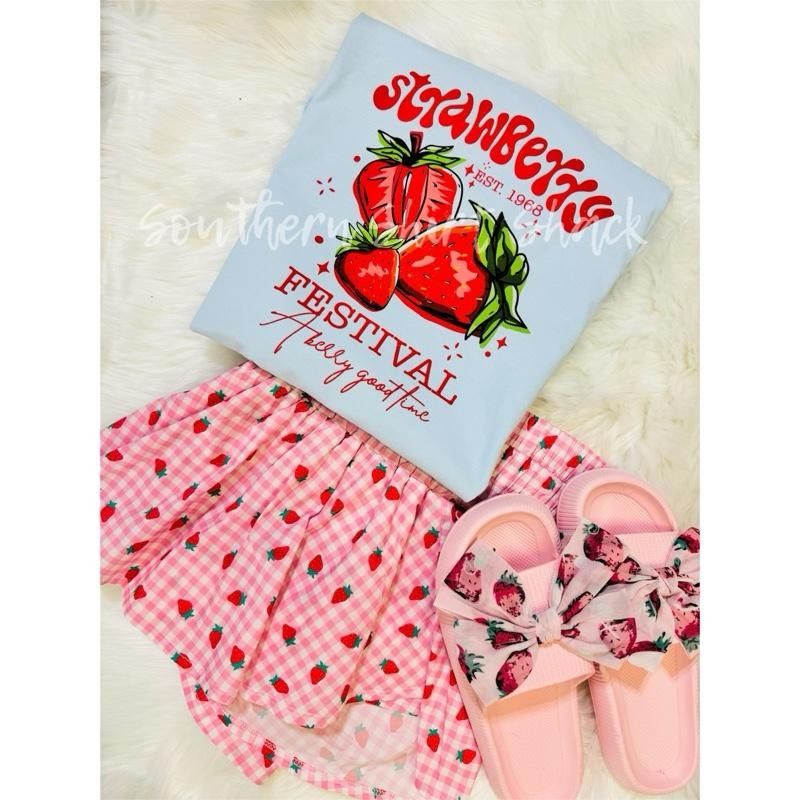Strawberry Festival Graphic Tee | Light Blue comfort colors t shirt | Strawberry Girly Graphic Tee Hoodie, Sweatshirt