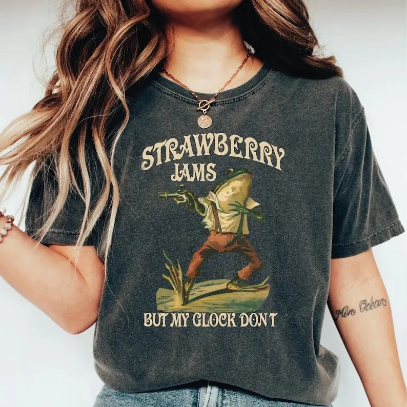 Strawberry Jams But My Glock Don't Shirt ,Funny Frog Shirt, Funny Meme Shirt LS838 Hoodie, Sweatshirt | TeeBloomCo.com