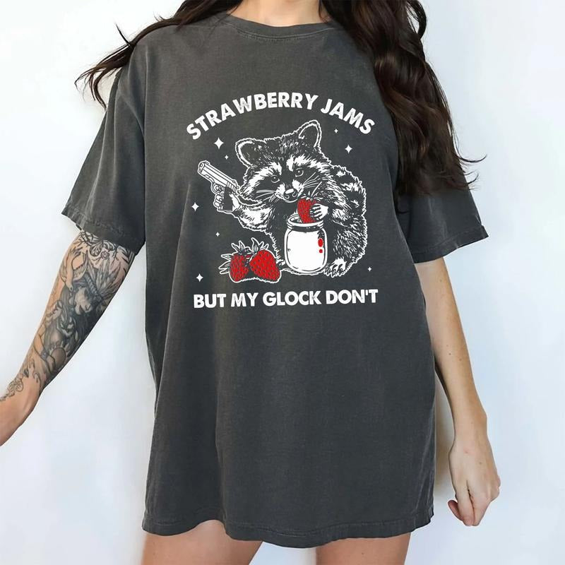 Strawberry Jams Raccoon Shirt, Funny Raccoon Meme Tee, Vintage Trash Panda Shirt, Mental Health Shirt, Funny Saying...