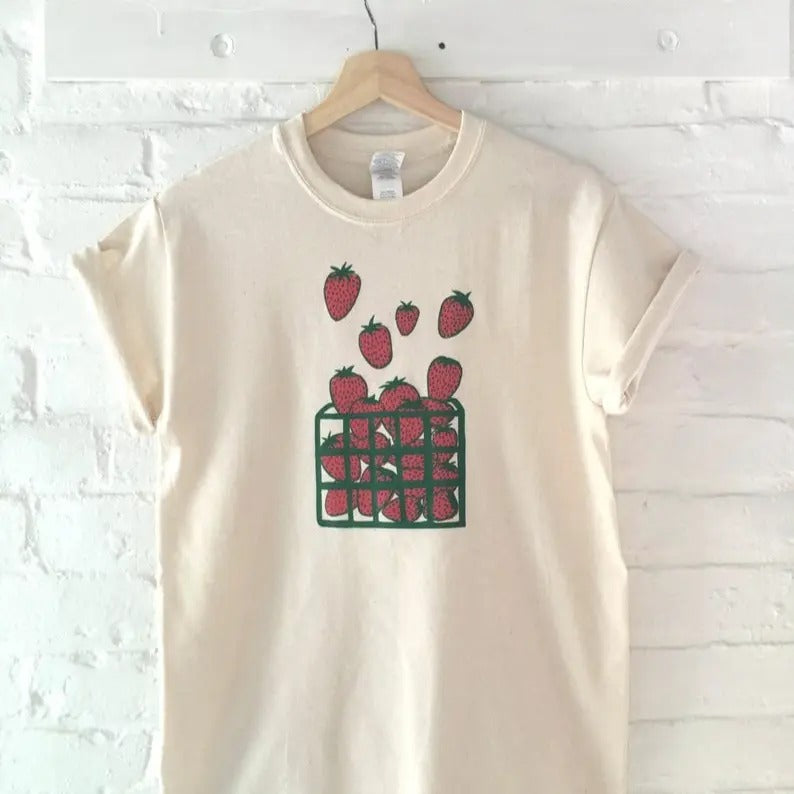 Strawberry Shirt, Screen Print T-Shirt Sweatshirt Hoodie, Graphic Tee, Foodie Clothing Gift | TeeBloomCo.com