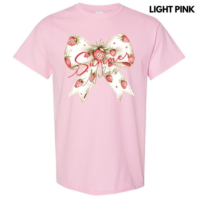 Strawberry Summer Bow Gildan Short Sleeve T-Shirt 'NLB' Hoodie, Sweatshirt | TeeBloomCo.com