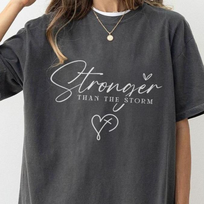 Stronger Than The Storm Shirts, Boho Self Care T-Shirt, Inspirational Women Tee, Christian Tee, Bible Verse Shirt, Church...