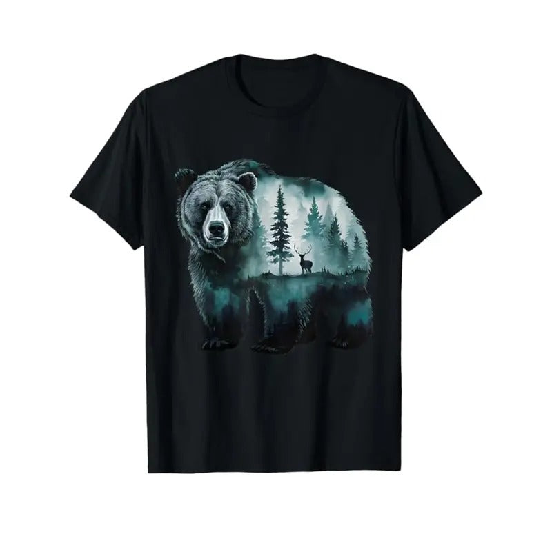 Stylish Bear Print Cotton Crew Neck T-Shirt for Men - Short Sleeve Casual Tee