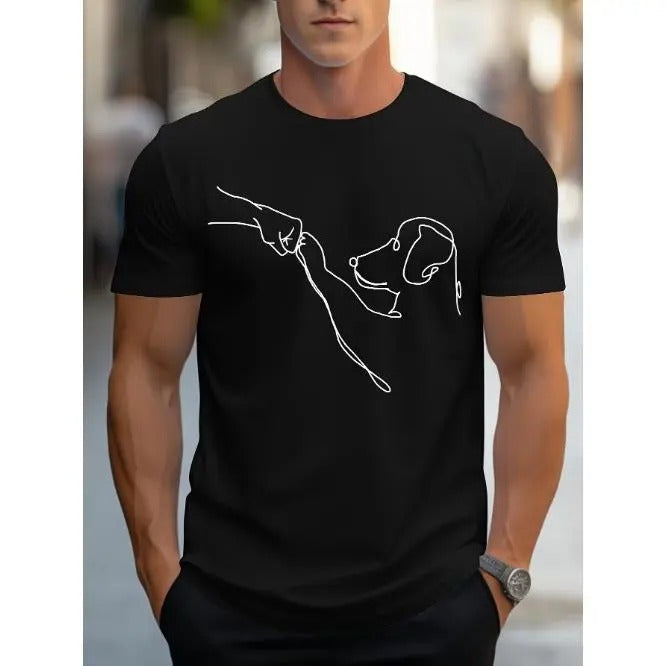Stylish Dog Print Round Neck Short Sleeve Tee - Soft Polyester Regular Fit Casual T-Shirt for Men