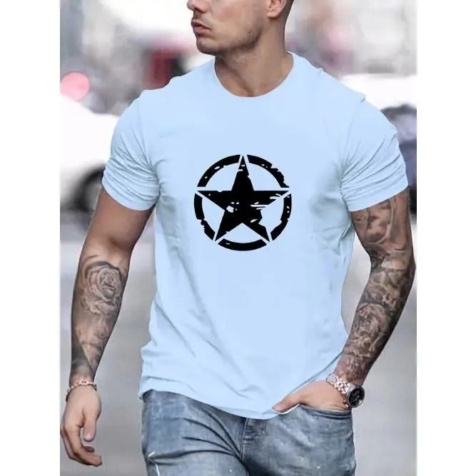 Stylish Star Logo Graphic Tee - Men's Casual Comfy Graphic Print T-Shirts for Summer Daily Wear