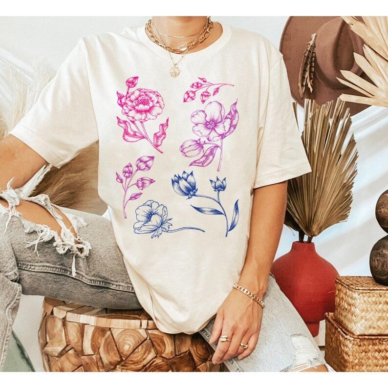 Subtle bisexual pride shirt | floral bisexual shirt | cottagecore bisexual shirt | boho bisexual shirt | bi pride tee |...