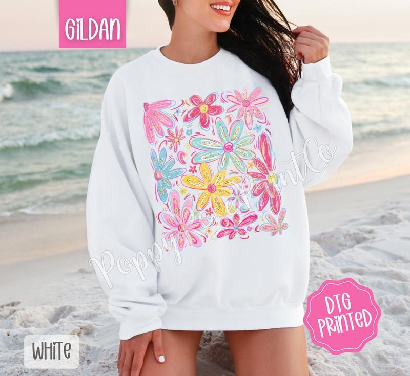 Summer Boho Floral Sweatshirt, Cute Flower Sweater, Women's Crewneck, Gift for Her T-Shirts, Hoodie | TeeBloomCo.com