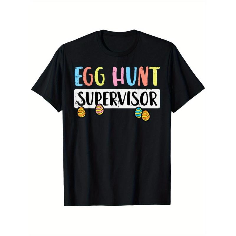 Easter Egg Hunt Supervisor T-Shirt - 100% Cotton Crew Neck Tee for Men, Women, Couples - Casual Knit Fabric Top for...