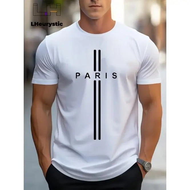 Summer Stylish Paris Print Men's T-shirt - Comfortable, Durable & Easy-Care, Ideal for Daily & Vacation Wear Made in USA...